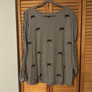 Talbots Gray Women's Top with Black Bow Accents